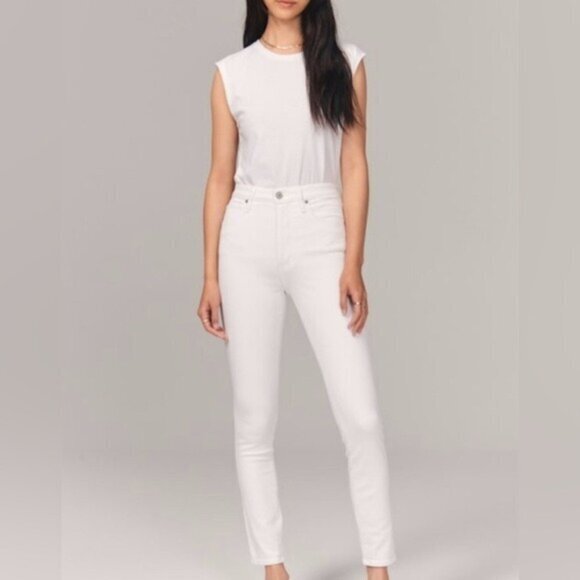 Abercrombie & Fitch Denim - Abercrombie & Fitch mid rise super skinny ANKLE White Jeans size 32 NWT STRETCH